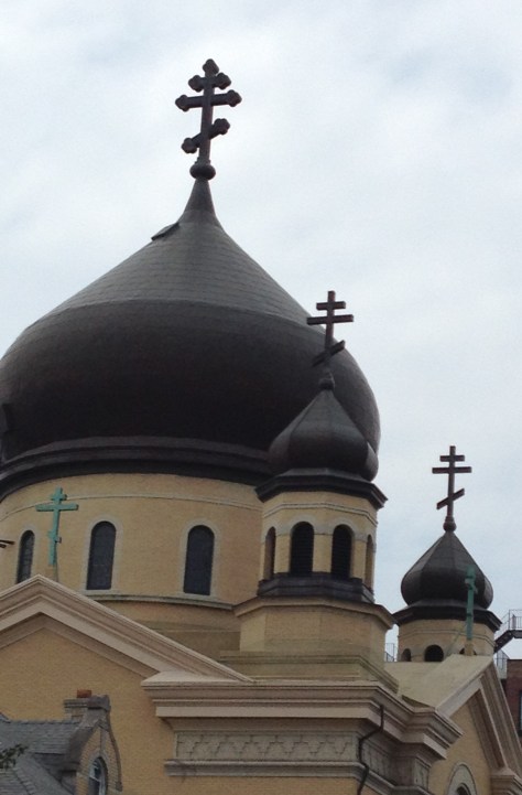 The Green Dome Garden is named for the domes of the Russian Orthodox Church right across the street